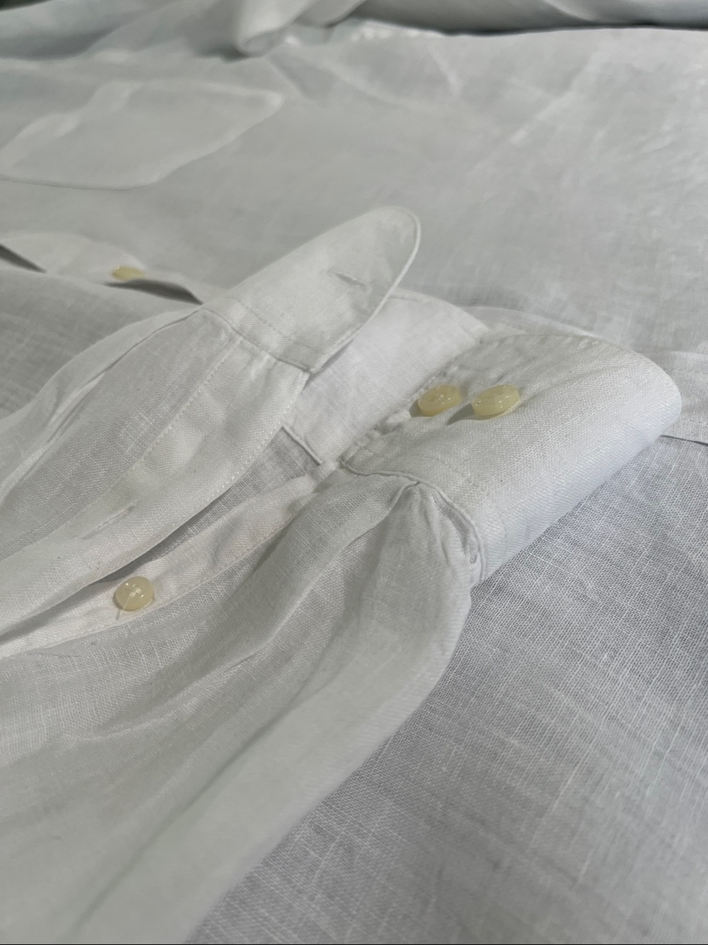 White 100% Linen Long Sleeve Button Up - Picture 5 of 8